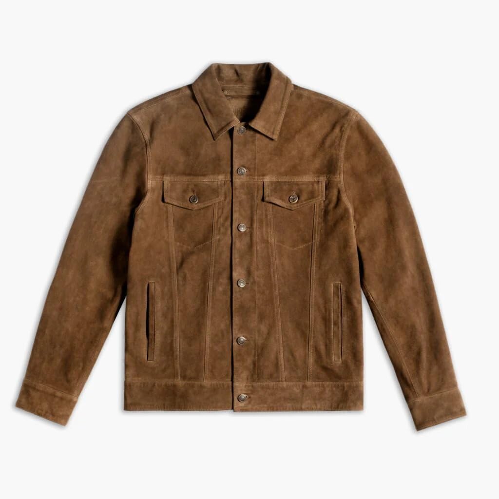 Isaac & David Chicago Vintage Trucker Suede Leather Jacket Men - Denim Biker Cafe Racer Causal Jacket Western Cowboy (US, Alpha, 3X-Large, Regular, Regular, Dusty)