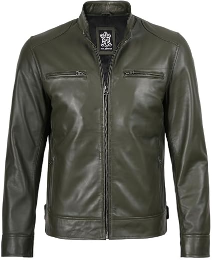 Decrum Men's Leather Jacket - Leather Jacket for Men | [1119264] Ddge Mltry Grn, L