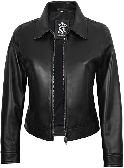 Blingsoul Shirt Style Real Lambskin Leather Jacket for Women | [1330965] Mike Black, XL