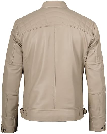 Blingsoul Stylish Men's Leather Motorcycle Jacket | [1124213] D-1 Beige, M