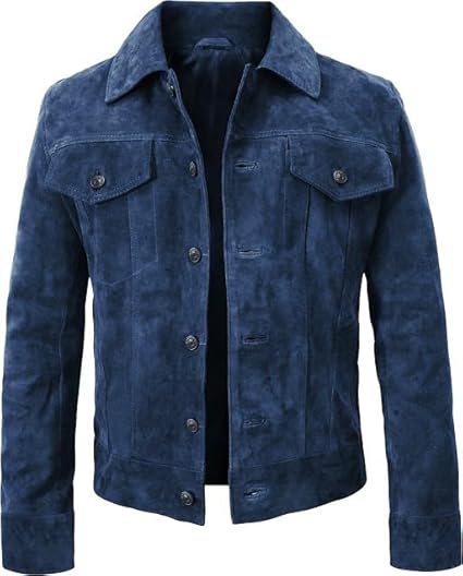 suede trucker jacket men - waxed canvas jacket - leather trucker jacket men - navy blue leather jackets
