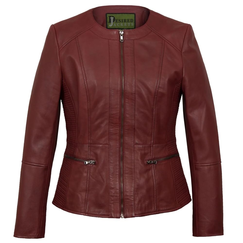 Leather Jacket Women Real Leather Jacket Women - Cafe Racer Slim Fit Womens Motorcycle Jackets (US, Alpha, 3X-Large, Regular, Regular, Burgundy)