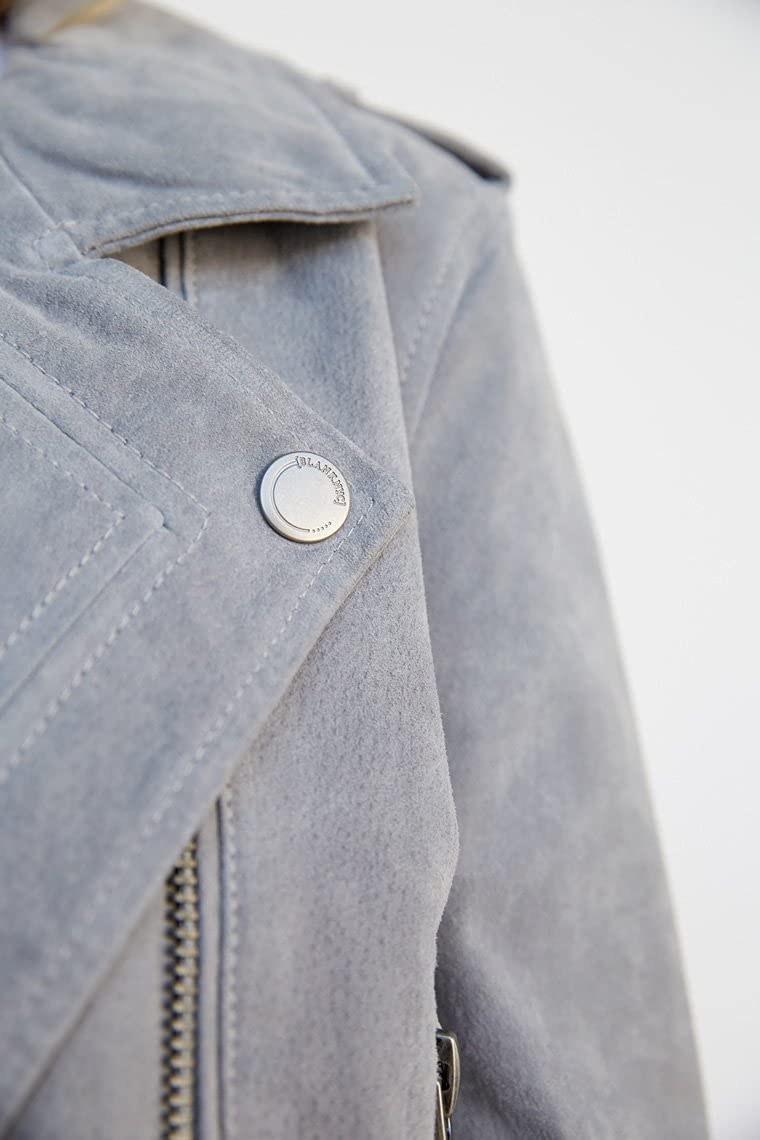 [BLANKNYC] womens Luxury Clothing Cropped Suede Leather Motorcycle Jackets, Comfortable & Stylish Coats, Cloud Grey, Medium