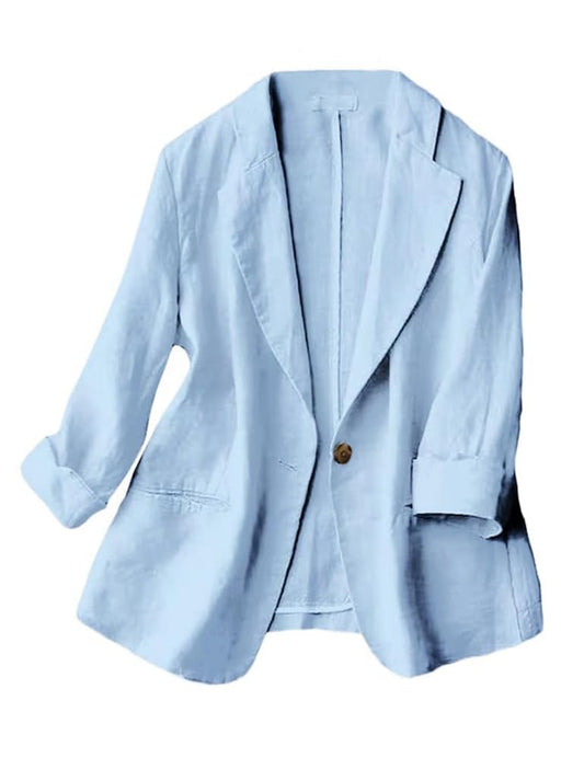 Light Blue Linen Blazer Women Summer Spring Jackets for Women 2026 Casual 3/4 Sleeve Lightweight Business Work Clothes Linen Tops (Light Blue, M)