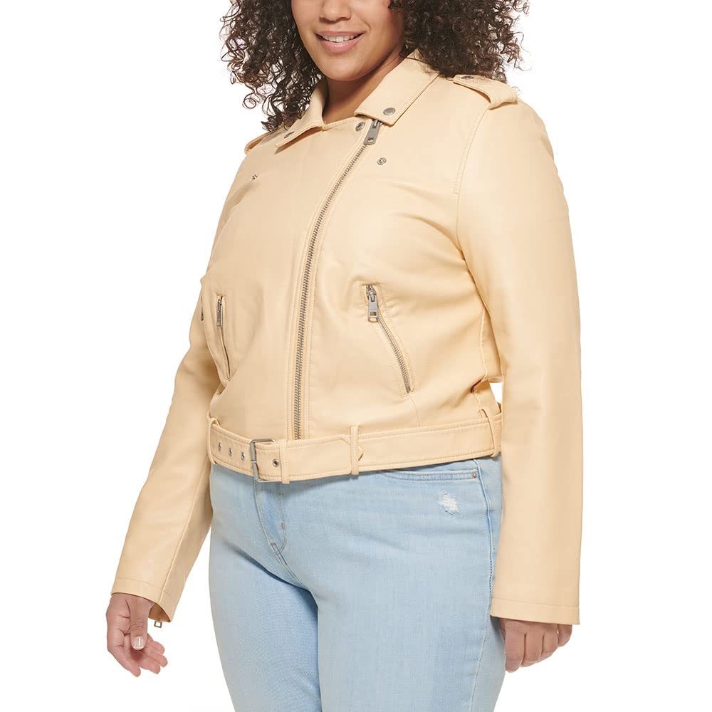 Levi's Women's Faux Leather Belted Motorcycle Jacket (Standard and Plus Sizes), Wheat, Medium