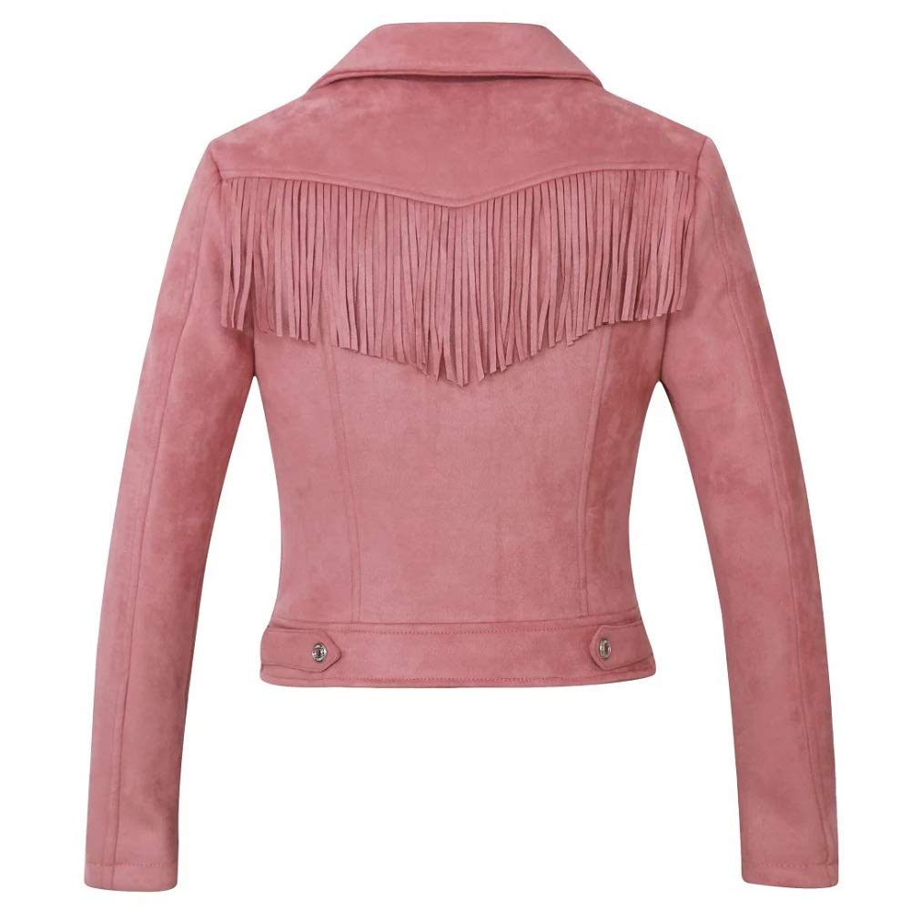 CHARTOU Women's Fall 2023 Fashion Faux Suede Leather Casual Moto Biker Jacket Coats (Small, tassel-pink)