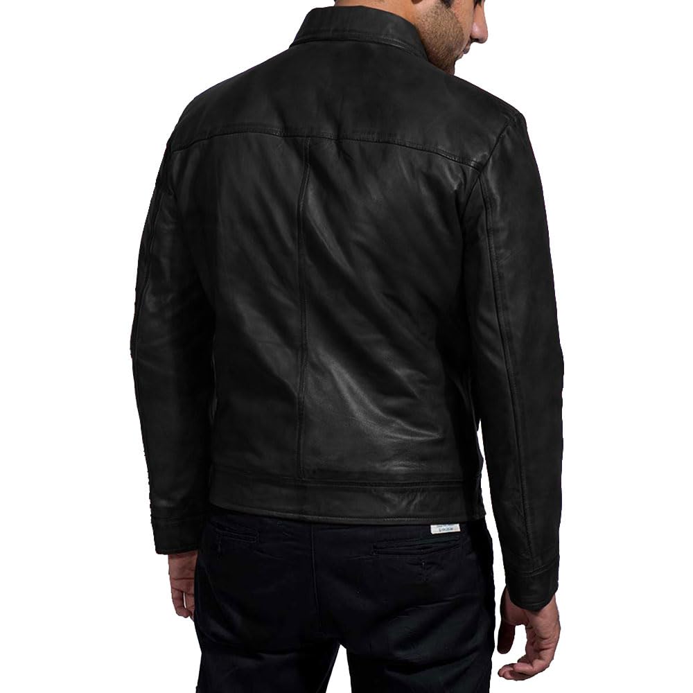 Mens Leather Jacket - Real Lambskin Classic Vintage Style Leather Jackets For Men Brown Leather Jacket for Mens (US, Alpha, Large, Regular, Regular, Black)