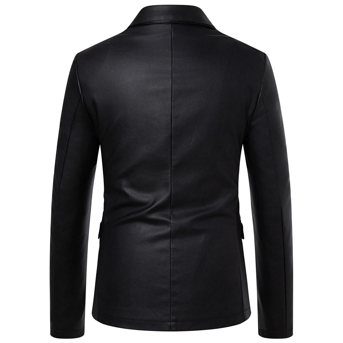 Womleys Men's Casual Notched Collar One Button Faux Leather Blazer Suit Jacket Sport Coats (Large, Black)