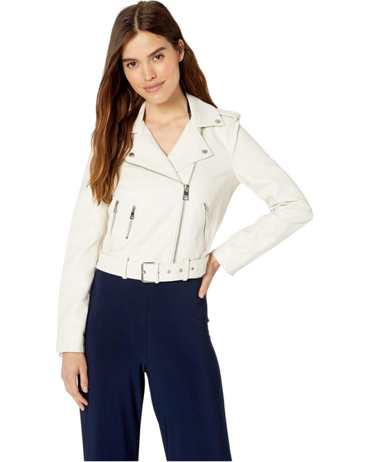 Levi's Women's Faux Leather Belted Motorcycle Jacket (Standard and Plus Sizes), Oyster, 1X