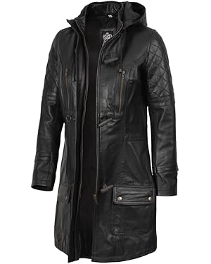 Decrum Womens Leather Coats - Women Leather Jackets Black | [1309255] Lisa Hooded Black, XL