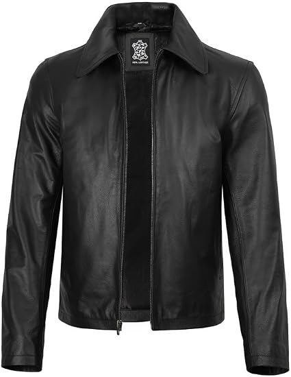 Decrum Black Leather Jacket Men - Cowhide Leather Jacket Men | [12315285] Earl Cowhide,XL