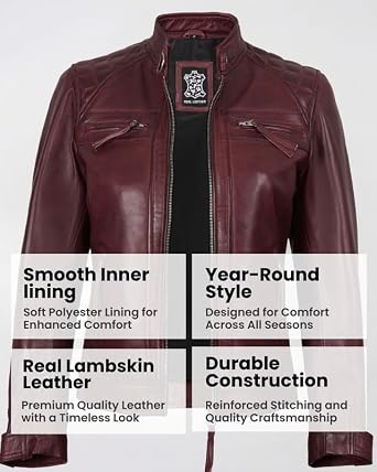 Blingsoul Womens Red Leather Jacket | [1315915] Diamond1 Maroon, XL