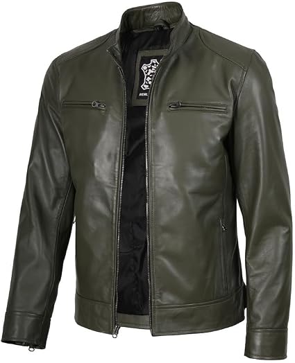 Decrum Men's Leather Jacket - Leather Jacket for Men | [1119264] Ddge Mltry Grn, L
