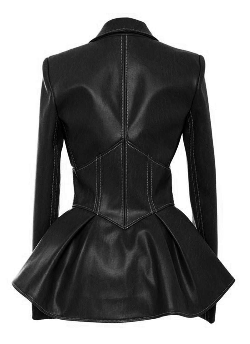 lovecarnation Women's Fashion Perfectly Shaping Zip Up Long Sleeves Faux Leather Biker Jacket Black LL/M 885