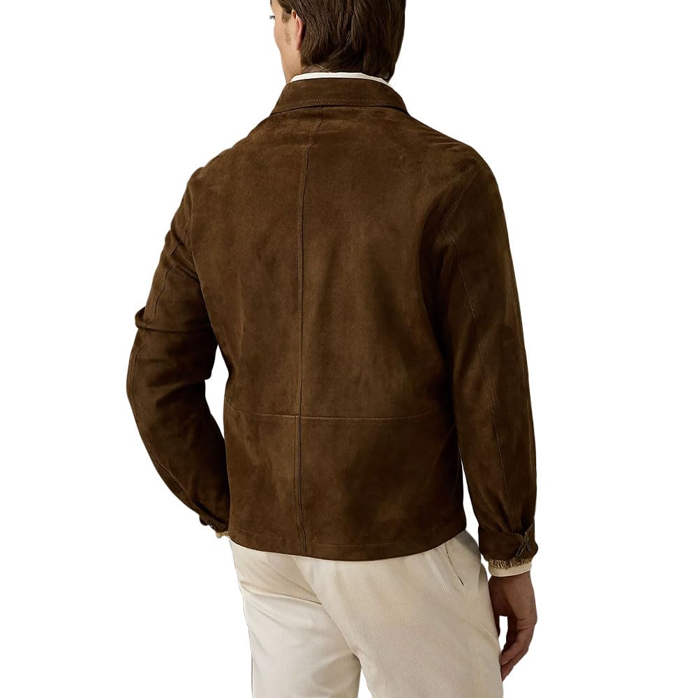 Suede Leather Jacket Men – Real Lambskin Suede Casual Leather Jackets For Men - Mens Suede Jacket (US, Alpha, Small, Regular, Regular, Brown)