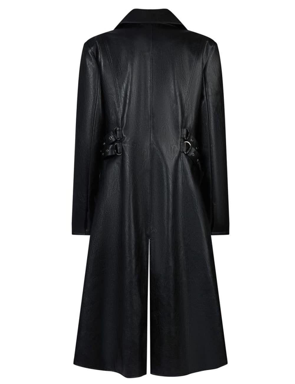 ZNZHKR Men's 70s PU Leather Trench Coat Long German Style Punk Motorcycle Jacket Black Fuxs Leather Zipper Coat (S, Black)