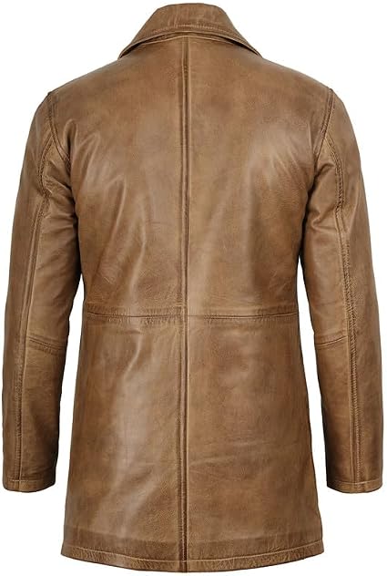 Blingsoul Long Leather Jacket Men [1501486] Super Light Brown, (2XL)