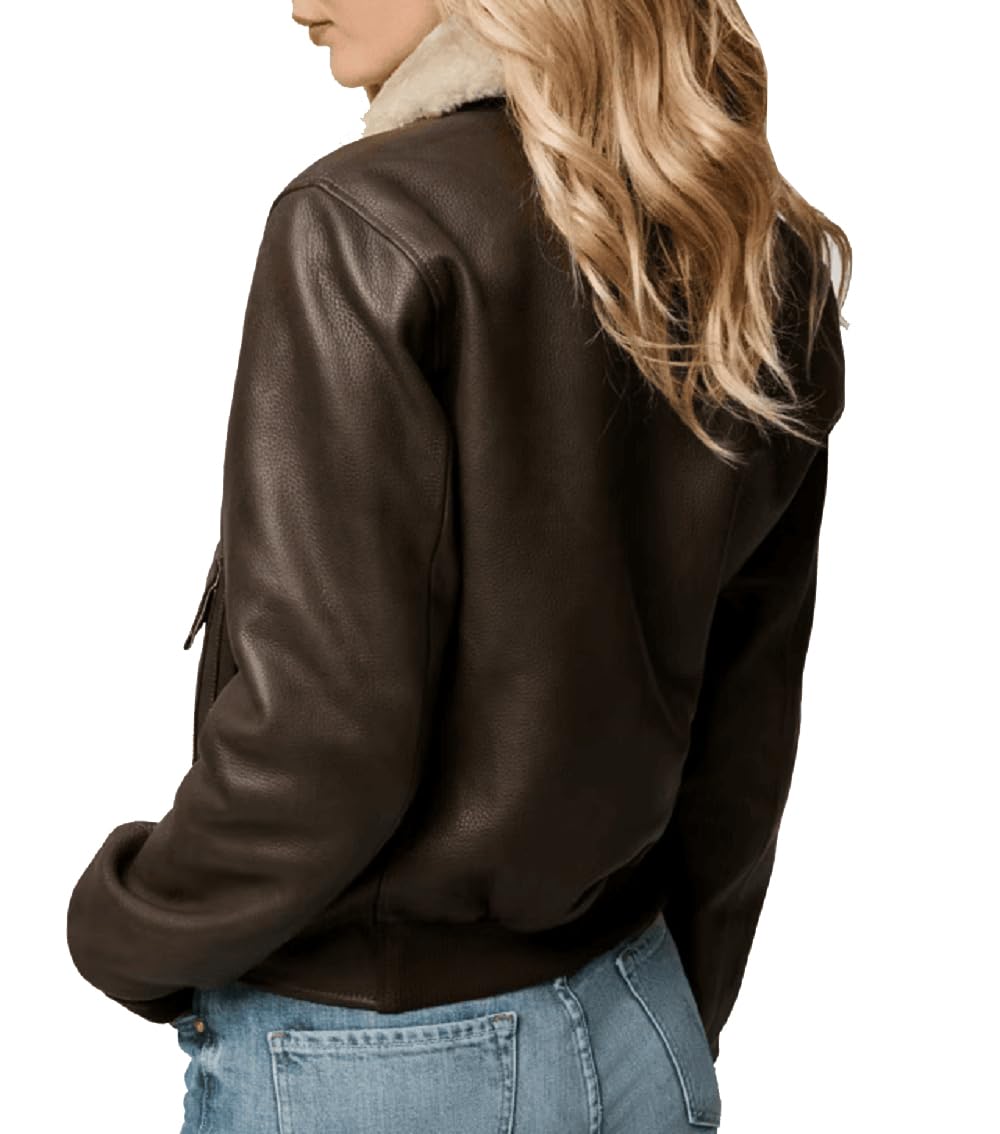 Isaac & David Chicago Women’s A2 Aviator Removable Fur Collar Leather Jacket Women Genuine A-2 Aviator Leather Bomber Jacket (US, Alpha, xx_l, Regular, Regular, A2 Removable Fur Collar)