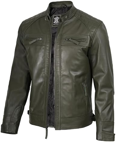 Decrum Motorcycle Leather Jacket - Men's Leather Jacket | [1123973] Olive Green, M