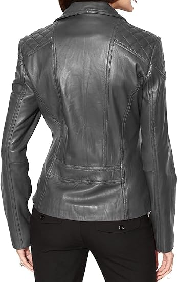 Captain Cory Womens Bambert Grey Lambskin Genuine Leather Jacket, Biker Jacket-A Perfect Leather Jacket for your Valentine