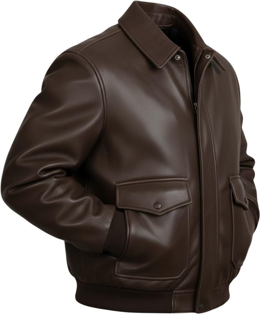 Men's A2 Aviator Bomber Leather Jacket - US Air Force A-2 Military Flight Pilot WWII Real Genuine Leather Jacket for men (US, Alpha, Large, Regular, Regular, Dark Brown)