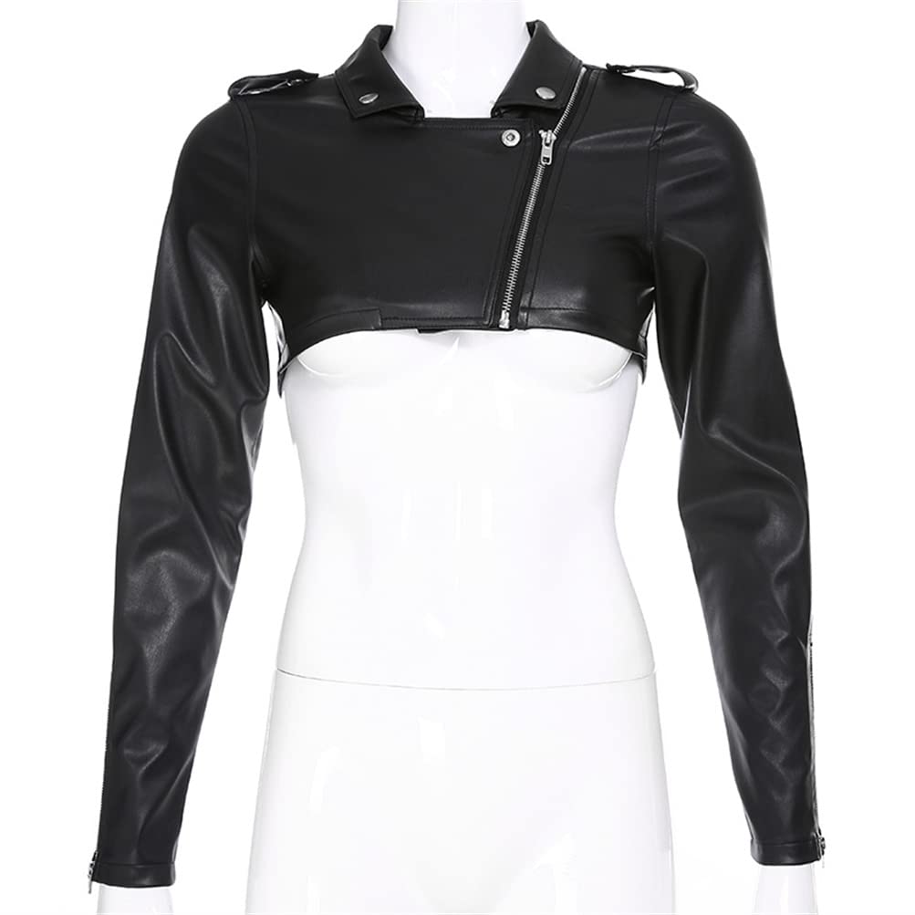 HeiBai Xiong Cropped Leather Jacket Goth Moto Half Jackets For Women Short Crop Top Emo Alt Y2K Steampunk