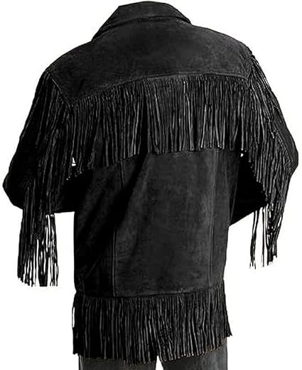 The Orchid Suede Leather Jacket for Men Western Cowboy Native American Brown Fringe Biker Style Coat Outerwear (US, Alpha, XX-Large, Regular, Regular, Brown)