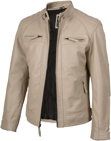 Blingsoul Stylish Men's Leather Motorcycle Jacket | [1124213] D-1 Beige, M