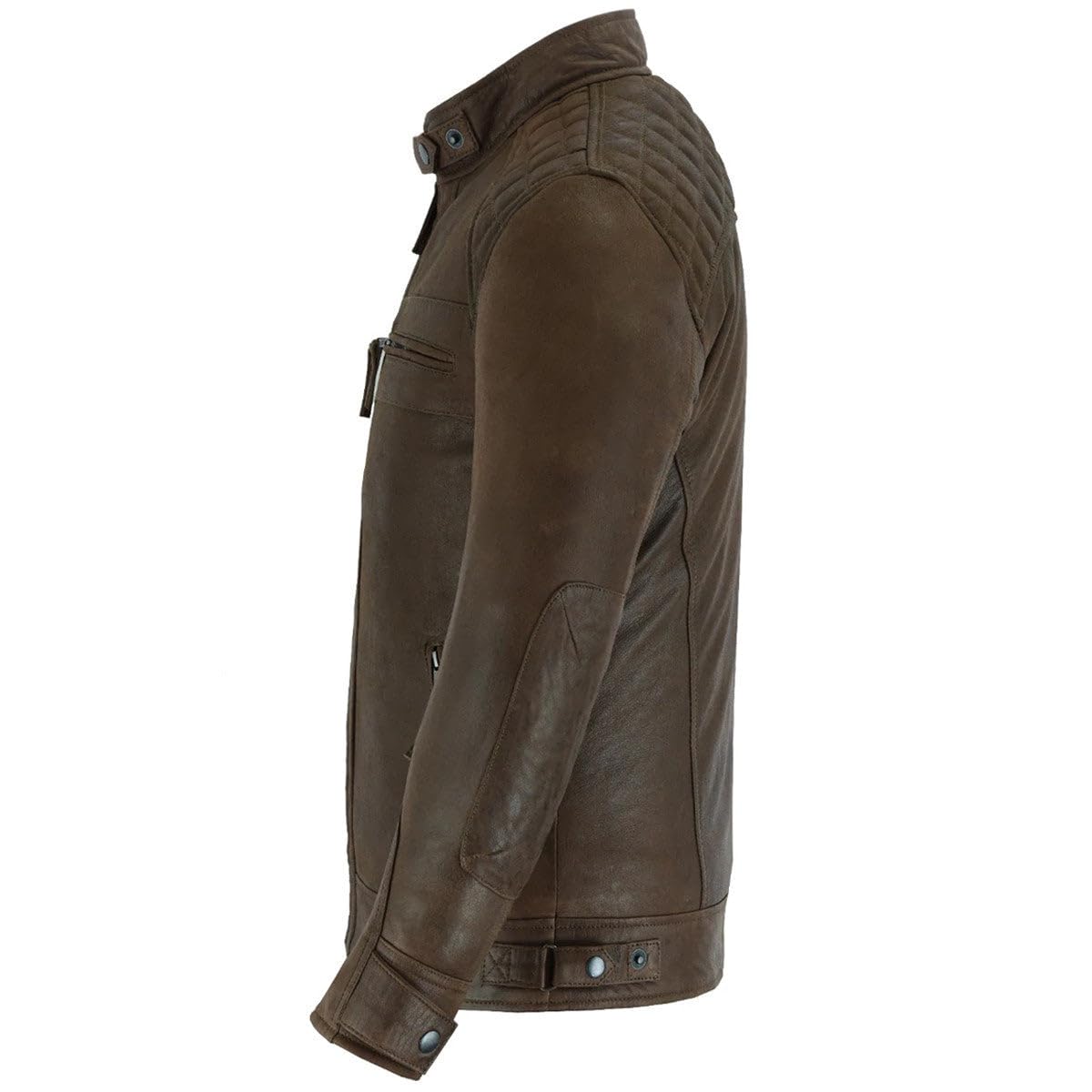 Vance Leather' Men's Cafe Racer Waxed Lambskin Chocolate Brown Motorcycle Leather Jacket (M, Chocolate Brown)