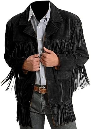 The Orchid Suede Leather Jacket for Men Western Cowboy Native American Brown Fringe Biker Style Coat Outerwear (US, Alpha, XX-Large, Regular, Regular, Brown)