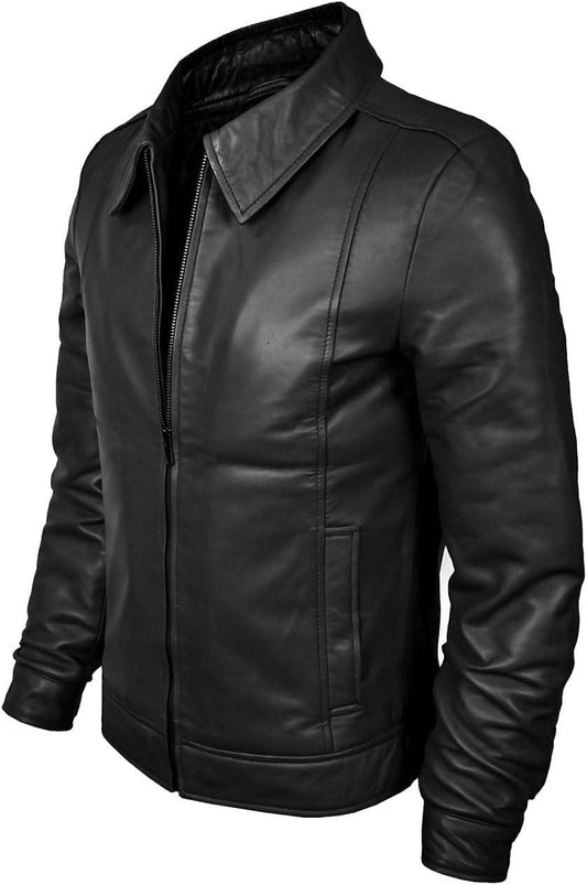Cheemaz Mens Leather Jacket - Real Lambskin Classic Vintage Style Leather Jackets For Men Brown Leather Jacket for Mens (as1, alpha, l, regular, regular, Black Lambskin Jacket)
