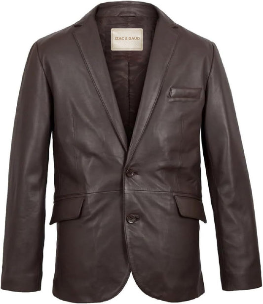 Isaac & David Chicago Lambskin Genuine Casual Wear Leather Blazer Sport Coat with Classic Button Closure for Men Tan Brown (as1, alpha, x_l, regular, regular, Dark Brown)