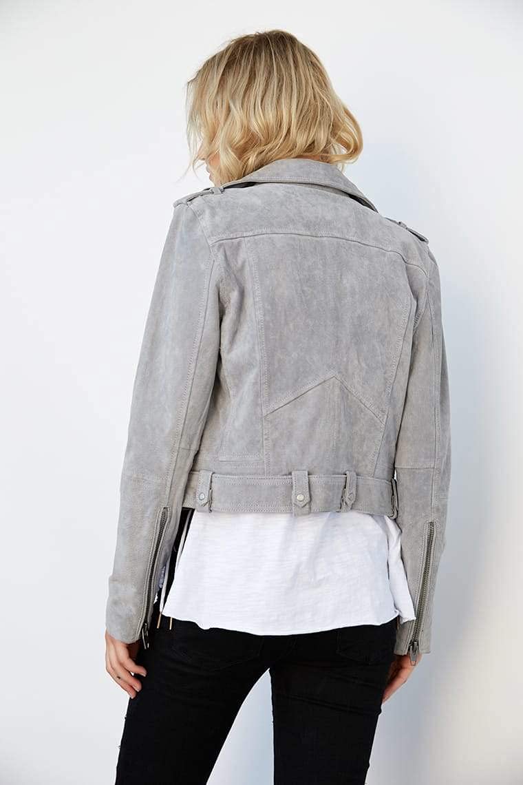 [BLANKNYC] womens Luxury Clothing Cropped Suede Leather Motorcycle Jackets, Comfortable & Stylish Coats, Cloud Grey, Medium