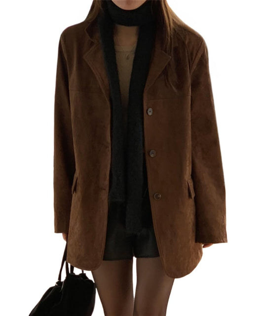 RICHTRUE Old Money Aesthetic Winter Brown Faux Leather Jacket Women Fall Fashion 2025 Trendy Suede Jacket Y2k Outerwear