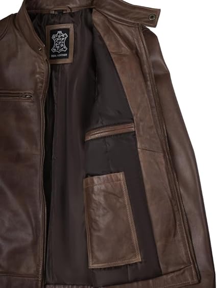 Decrum Mens Brown Leather Jacket Men - Classy Men's Winter Jacket| (N2) [1116065] Ddge Chocolate Brown, XL