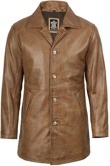 Blingsoul Long Leather Jacket Men [1501486] Super Light Brown, (2XL)