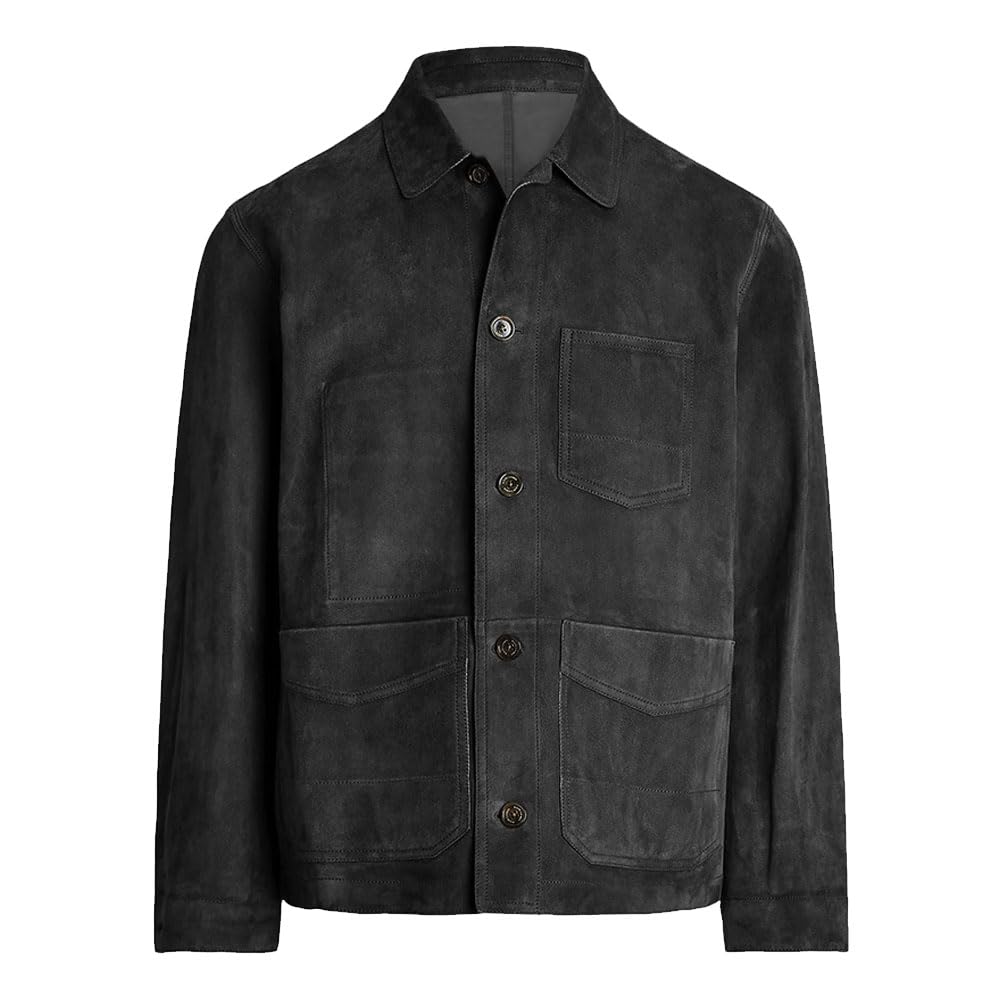 Suede Leather Jacket Men – Real Lambskin Suede Casual Leather Jackets For Men - Mens Suede Jacket (US, Alpha, Large, Regular, Regular, Black)