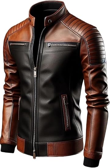 A-star plus Genuine Leather Men's cafe racer jacket Sheepskin Stand Collar Trucker real leather Jacket