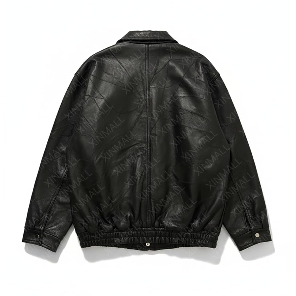 XINMALL Men’s Genuine Leather Motorcycle Jacket Black Bomber Style Zip-Up Baseball Collar Biker Leather Coat (US, Alpha, Medium, Regular, Regular)