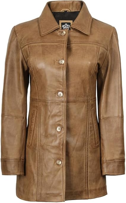 Decrum Womens Blazer Leather Jacket - Car Coat Women | [1326842] Kandis Brown, S