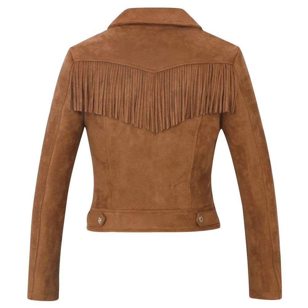 CHARTOU Women's Fall 2023 Fashion Faux Suede Leather Casual Moto Biker Jacket Coats (Small, tassel-coffee)
