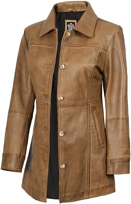 Decrum Womens Blazer Leather Jacket - Car Coat Women | [1326842] Kandis Brown, S