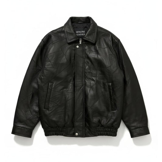 XINMALL Men’s Genuine Leather Motorcycle Jacket Black Bomber Style Zip-Up Baseball Collar Biker Leather Coat (US, Alpha, 3X-Large, Regular, Regular)