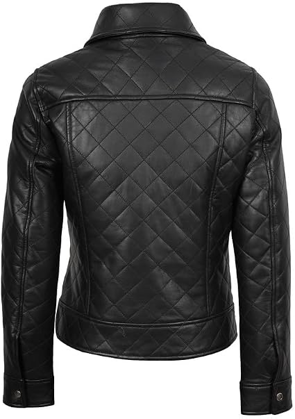 Blingsoul Shirt Style Quilted Leather Jacket for Women | [1331035] Silvia Black, XL