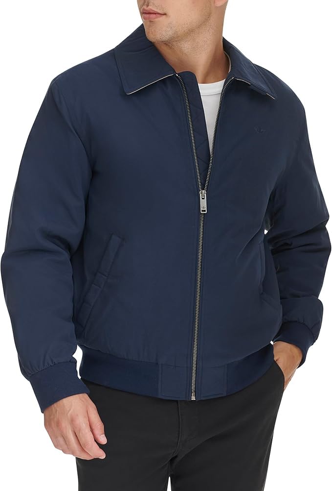 DOCKERS Micro Twill Golf Bomber Jacket, Navy Filled, M