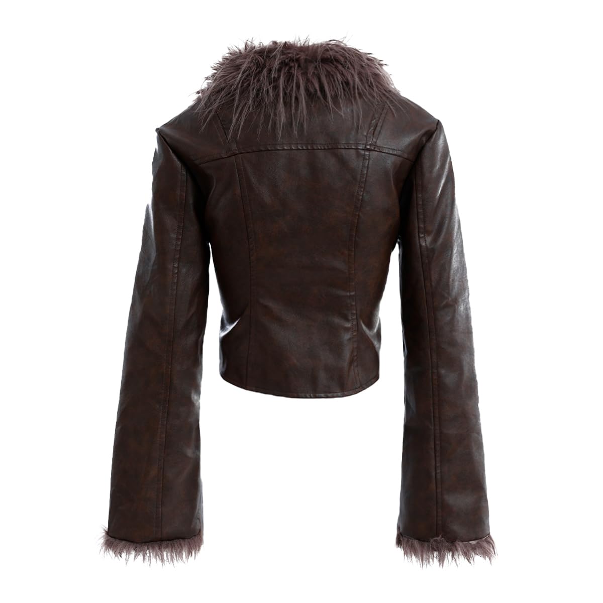 Aelfric Eden Womens Leather Jacket Zipper Fashion Vintage Furry Paneled Faux Leather Coat