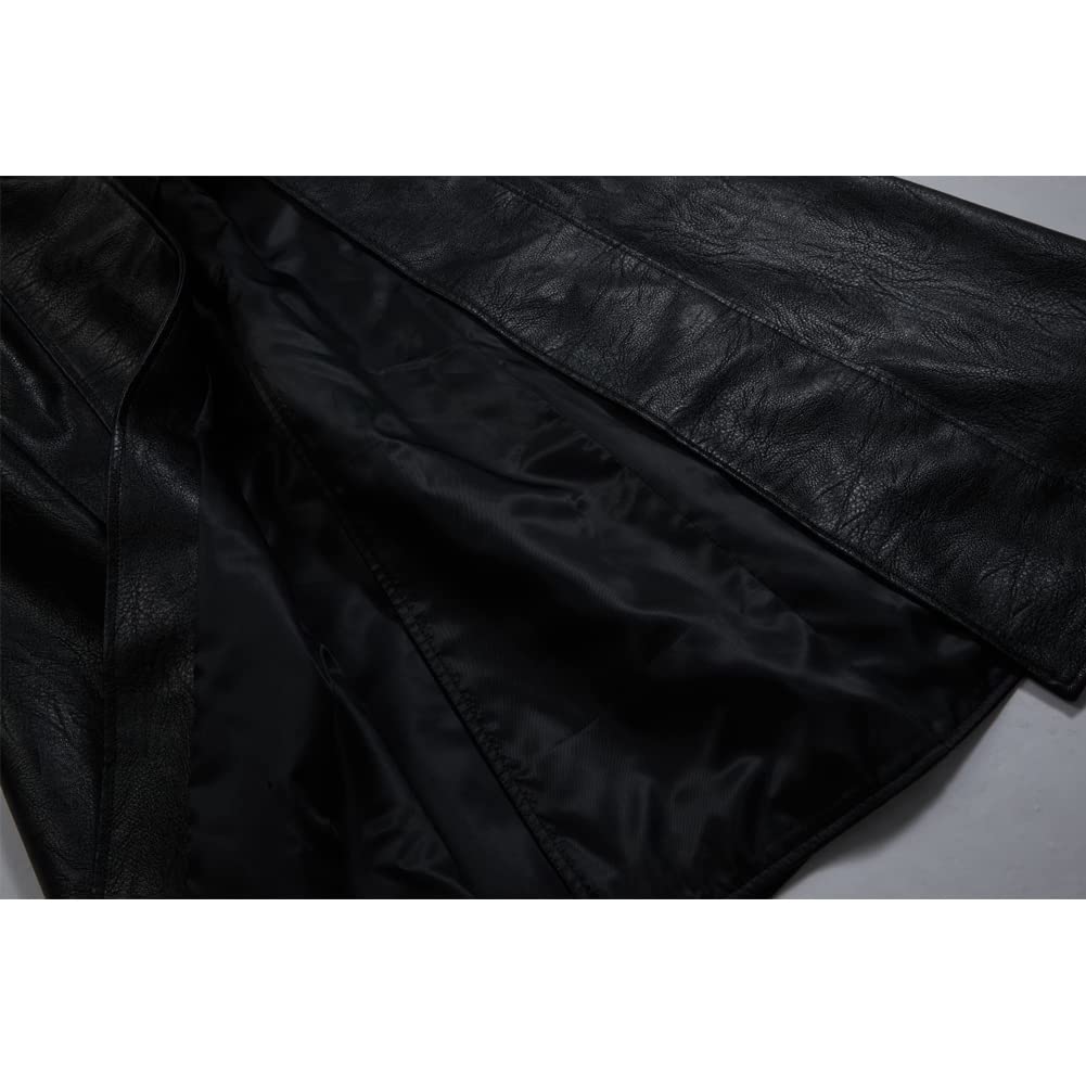 ZNZHKR Men's 70s PU Leather Trench Coat Long German Style Punk Motorcycle Jacket Black Fuxs Leather Zipper Coat (S, Black)