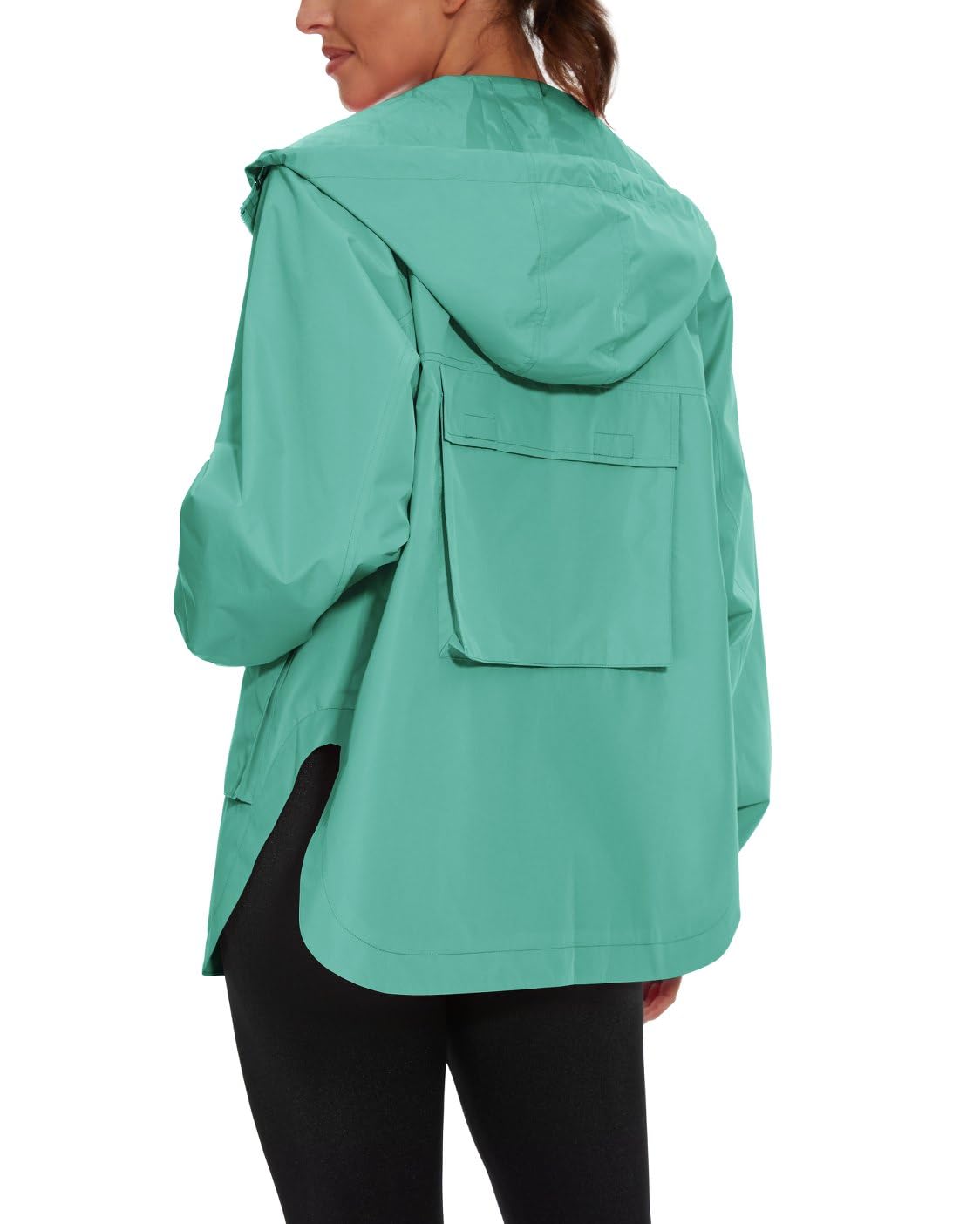 PESION Rain Jacket Women Lightweight Waterproof Raincoat with Hood Cycling Biker Jackets, Lake Green