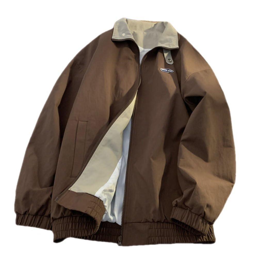 Hesaco Unisex Varsity Jacket, Letter Winter Jackets for Men and Women Streetwear Bomber Coats (US, Alpha, Medium, Regular, Regular, Brown)