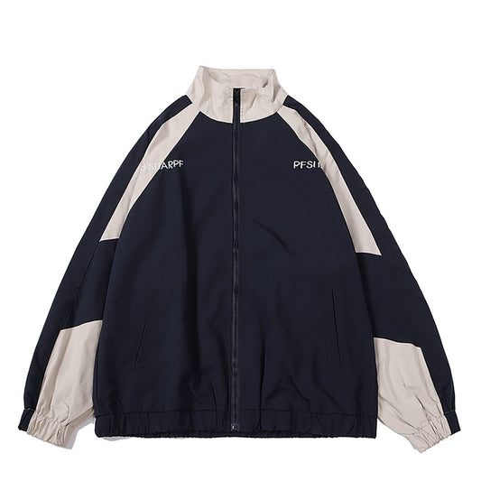 Sumleno Y2k Jacket for Women Zip Up Bomber Jacket Y2k Clothing Racing Varsity Oversized Color Block Coat Unisex (B Navy,L)